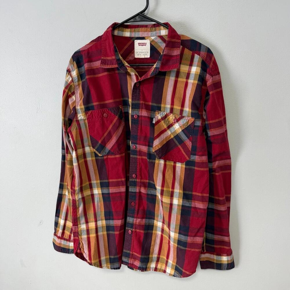 Levi's Red and Yellow Plaid Men's Shirt size large long sleeve